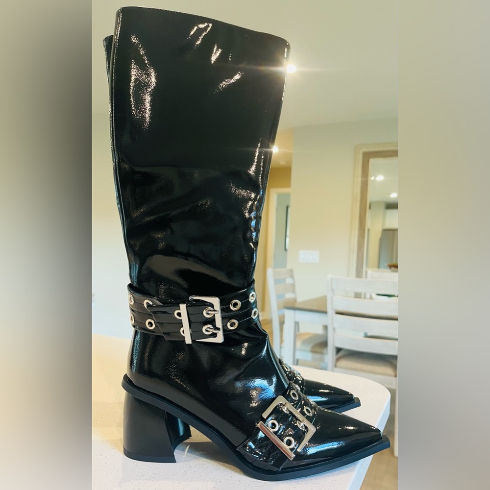 Black Heeled Boots with Buckle Detail